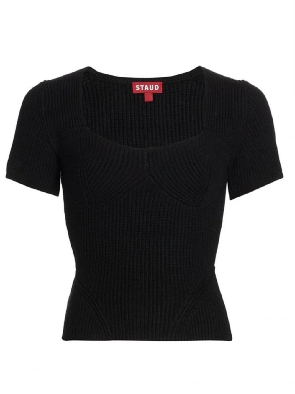 NEW STAUD buxton bustier style rib knit top in black